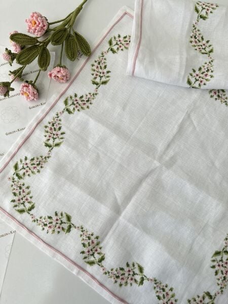 Floral Kanaviçe Mutfak Çay Örtüsü ve Runner