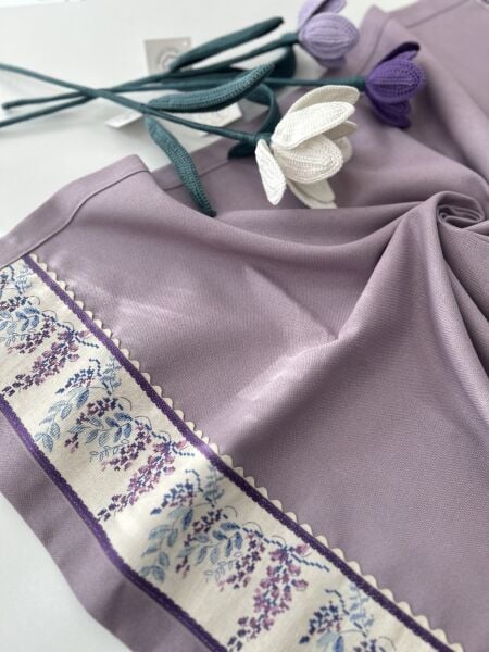 Mor Salkım Keten Bordür Kanaviçe İşleme Malzeme Kiti