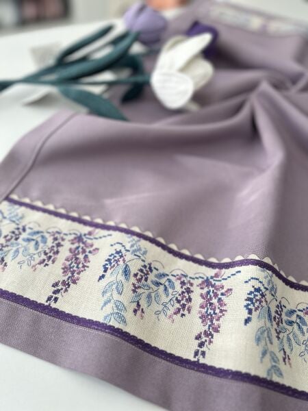 Mor Salkım Keten Bordür Kanaviçe İşleme Malzeme Kiti