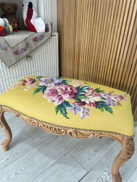 Kanaviçe İşlemeli Ahşap Puf Malzeme Kiti