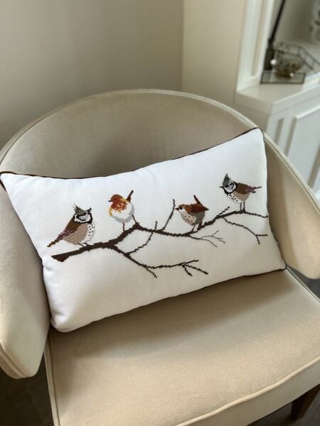 Modern Kuş Desenli Kanaviçe Yastık Malzeme Kiti