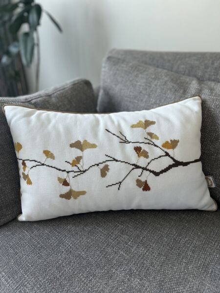 Ginkgo Desenli Kanaviçe Yastık Malzeme Kiti