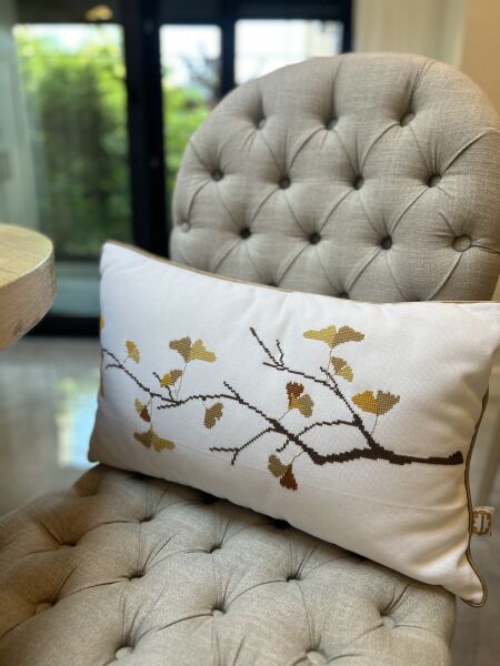 Ginkgo Desenli Kanaviçe Yastık Malzeme Kiti