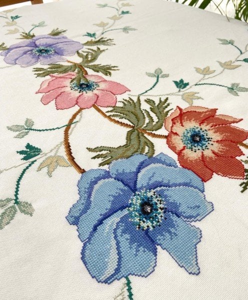 Çiçek Desenli Büyük Masa Örtü Malzeme Kiti