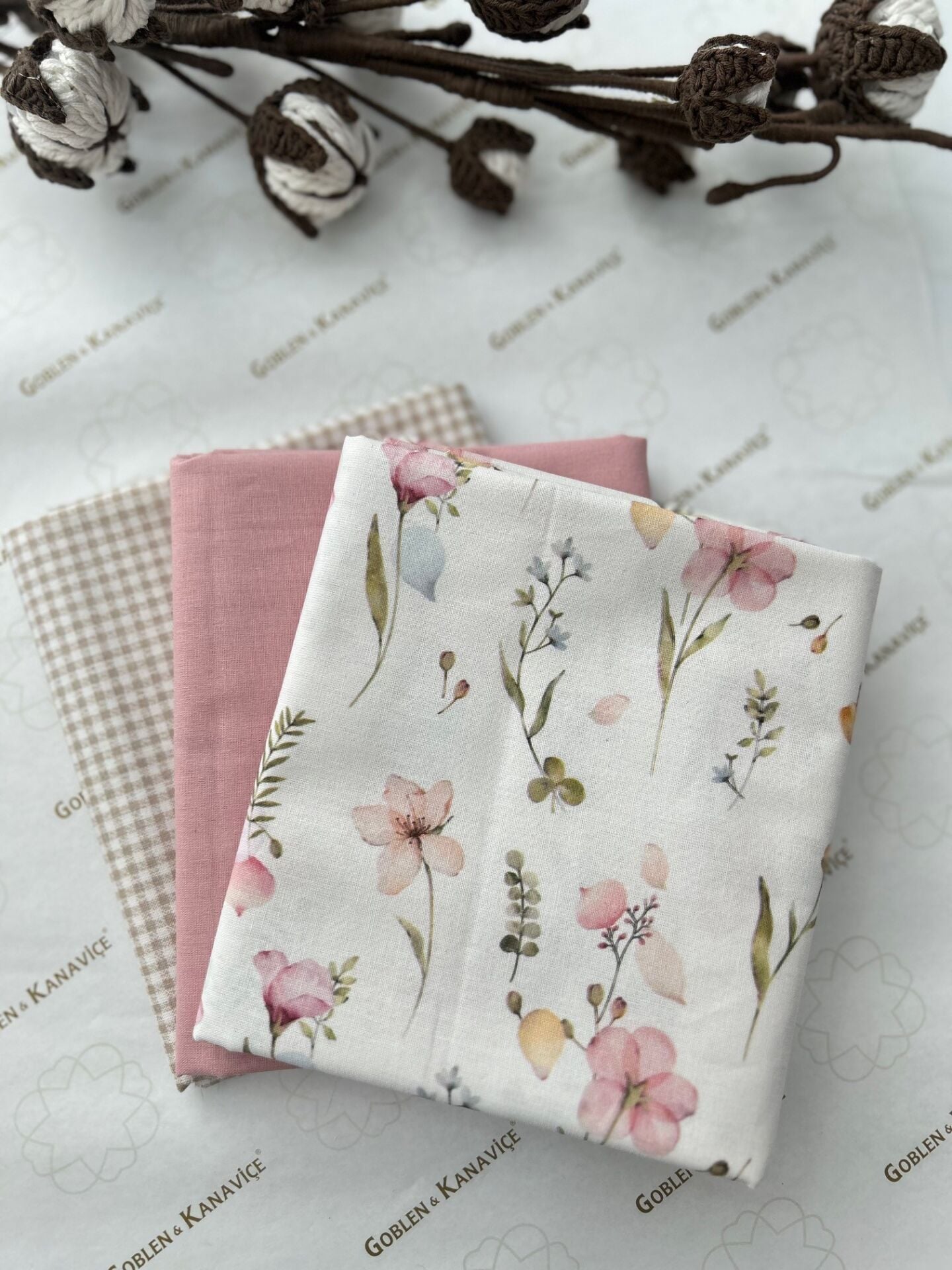 Desenli Poplin Kumaş Setleri 3 Parça (50x110cm) No:34