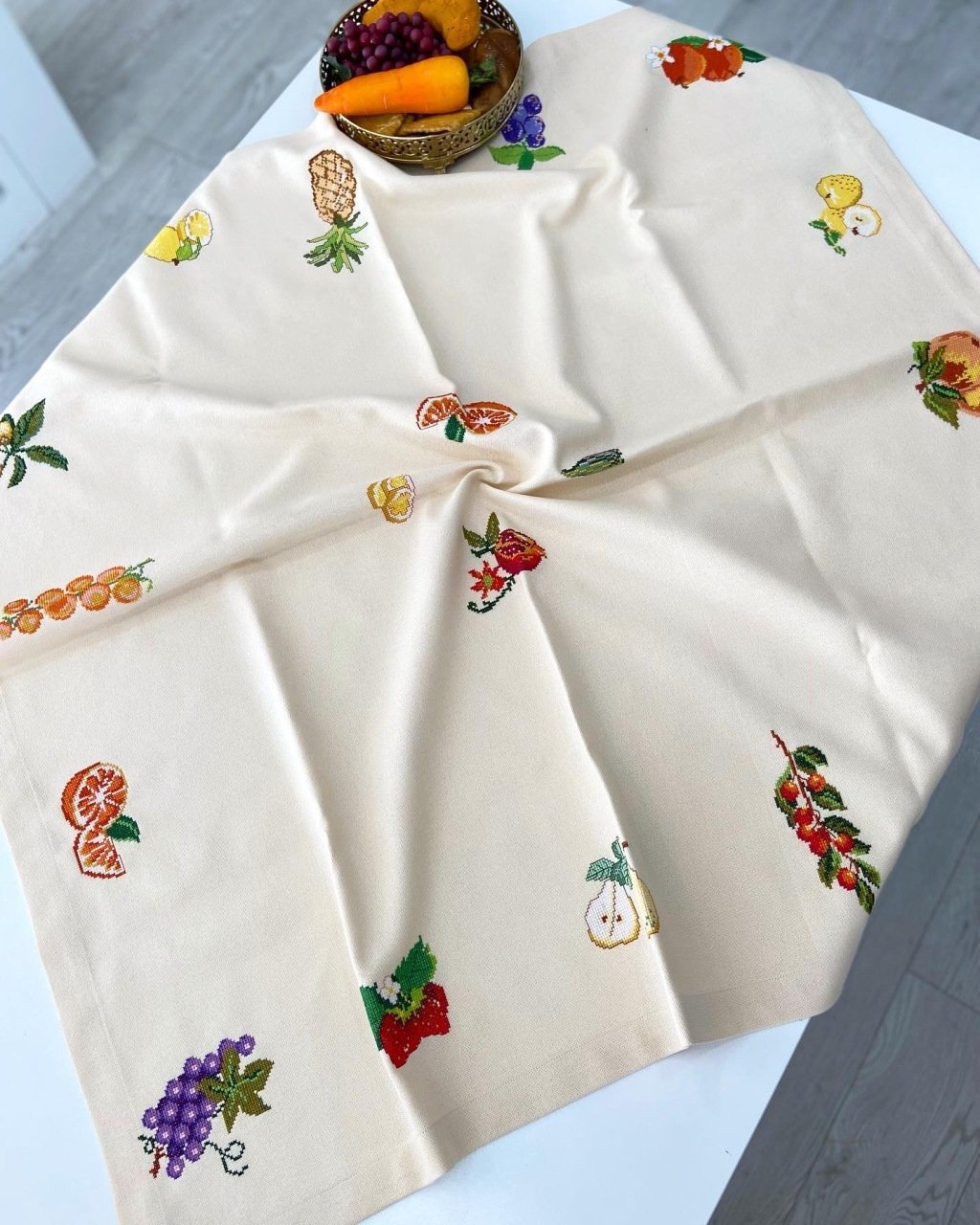 Meyveli Kare Mutfak Masa örtüsü Kanaviçe Malzeme Kiti