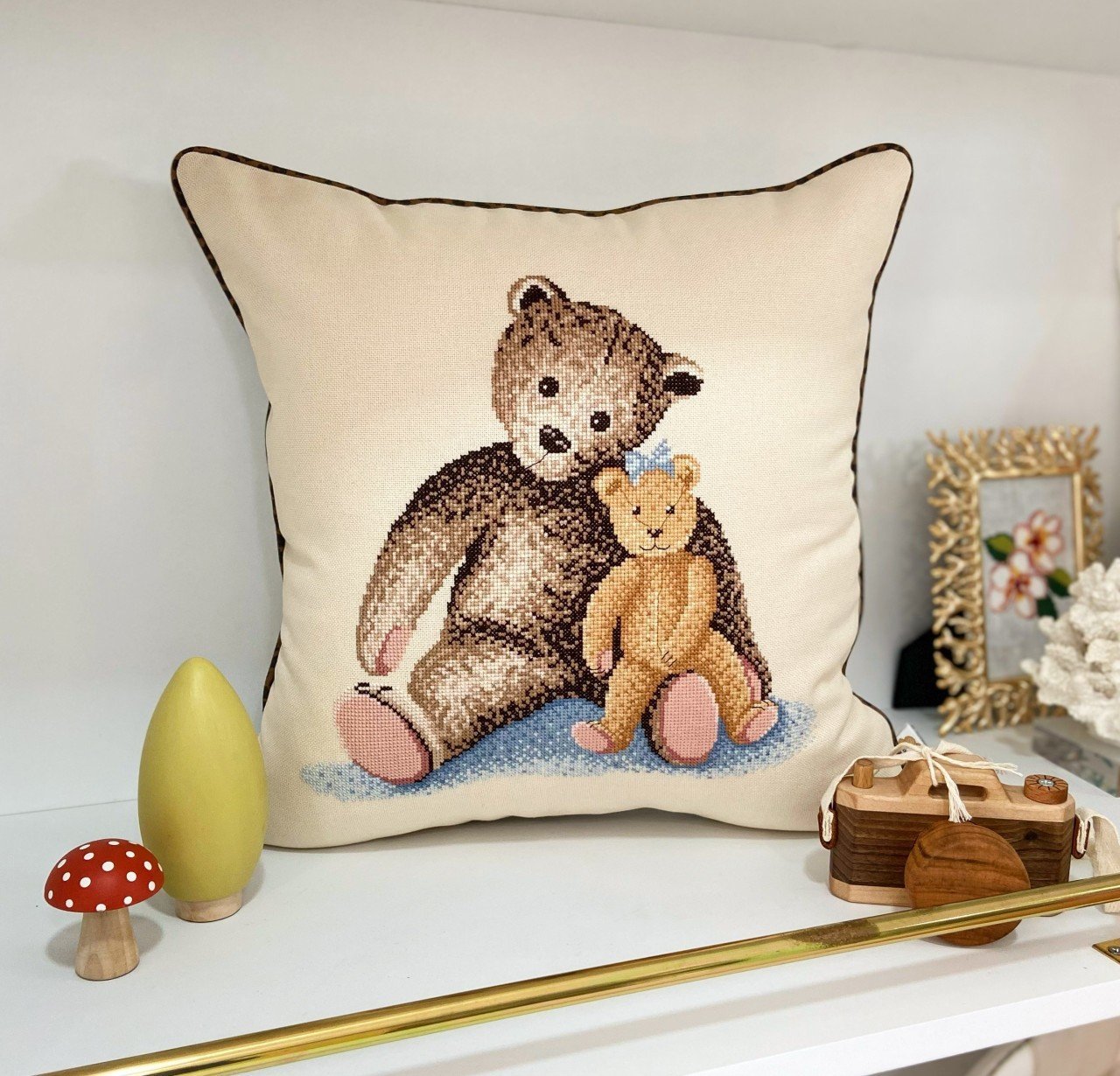 Ayıcık İşlemeli Kanaviçe Yastık Malzeme Kiti