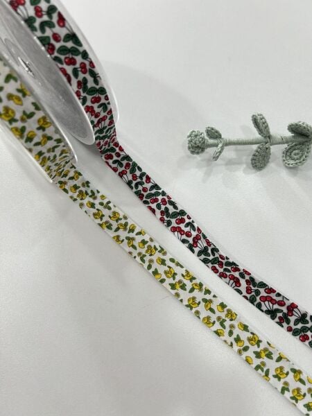 Pamuk Kenar Biyesi Meyve Desenli 18mm