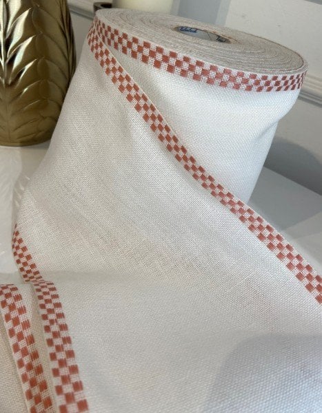 İşleme Keten Bordür 15 cm Somon Kareli