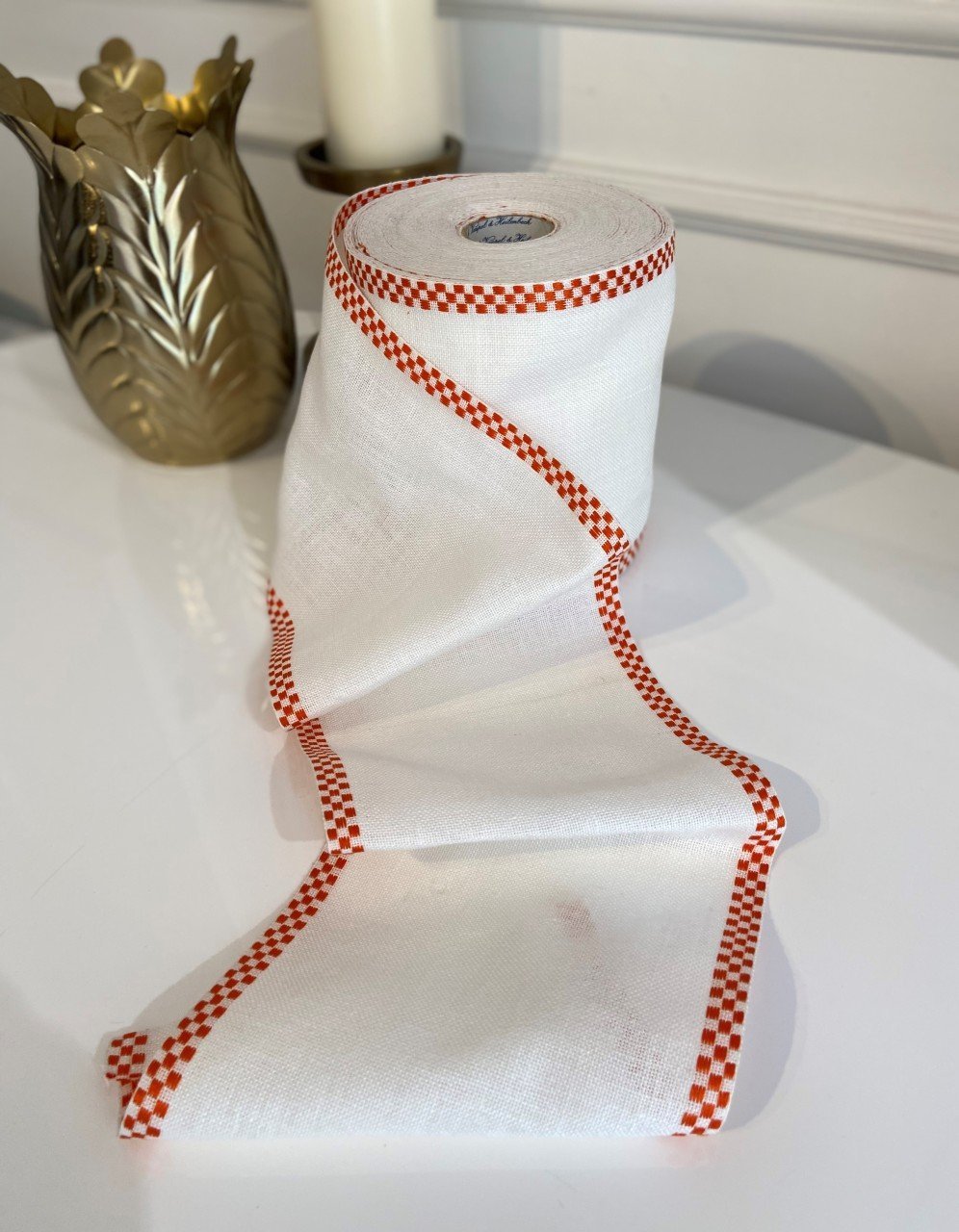 İşleme Keten Bordür 15 cm Kırmızı Kareli
