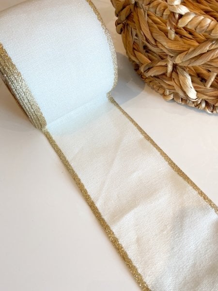İşleme Keten Bordür 10 cm Beyaz Kalın Kenar Simli