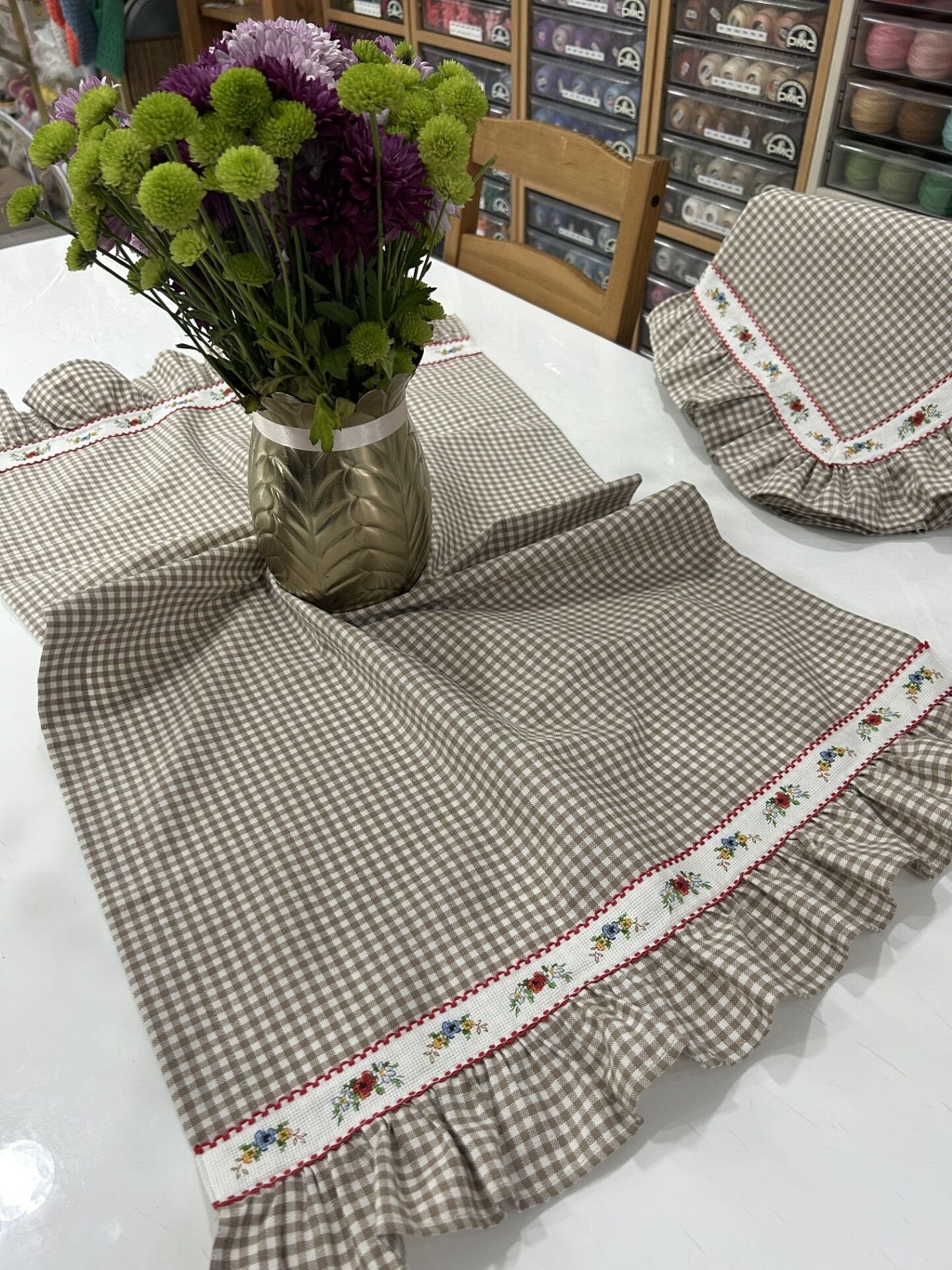 Pötikare Kumaş Etamin Bant İşlemeli Runner