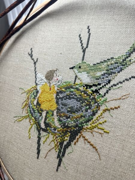 Kapı Süsü Çelenk Kanaviçe İşlemeli Kuş Yuvası