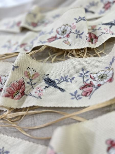 Çiçek ve Kuş Desenli Pike Takımı Kanaviçe Malzeme Kiti