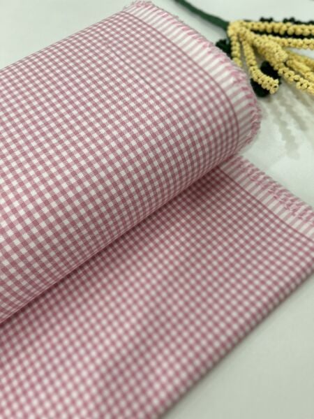 Ekose Koton Duck Kumaş Pembe