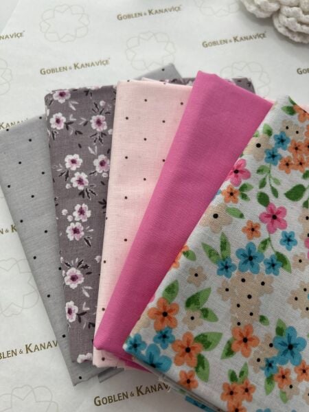 Desenli Poplin Kumaş Setleri 5 Parça (50x110cm) No:13