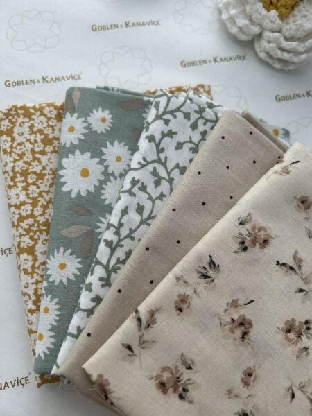 Desenli Poplin Kumaş Setleri 5 Parça (50x110cm) No:14