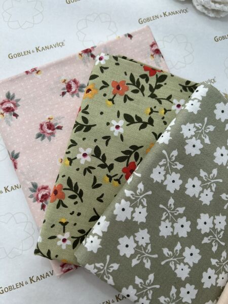 Desenli Poplin Kumaş Setleri 5 Parça (50x110cm) No:15