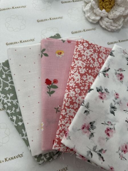 Desenli Poplin Kumaş Setleri 5 Parça (50x110cm) No:22