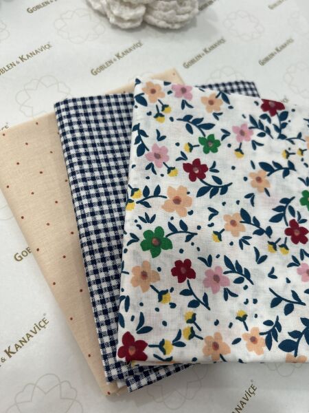 Desenli Poplin Kumaş Setleri 3 Parça (50x110cm) No:25