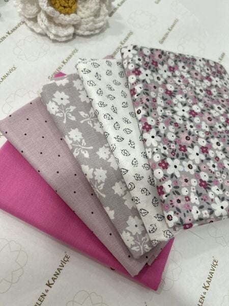 Desenli Poplin Kumaş Setleri 5 Parça (50x110cm) No:28