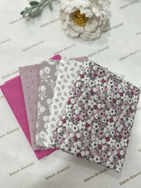 Desenli Poplin Kumaş Setleri 5 Parça (50x110cm) No:28