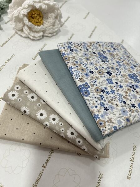 Desenli Poplin Kumaş Setleri 5 Parça (50x110cm) No:30