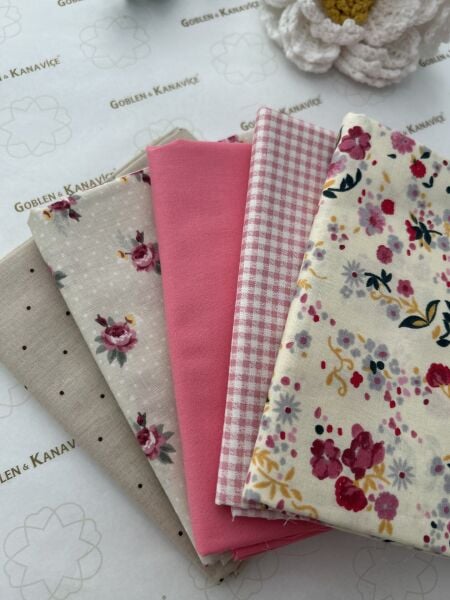 Desenli Poplin Kumaş Setleri 5 Parça (50x110cm) No:32