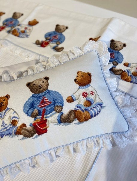 Mavi Ayıcık İşlemeli Pike Malzeme Kiti